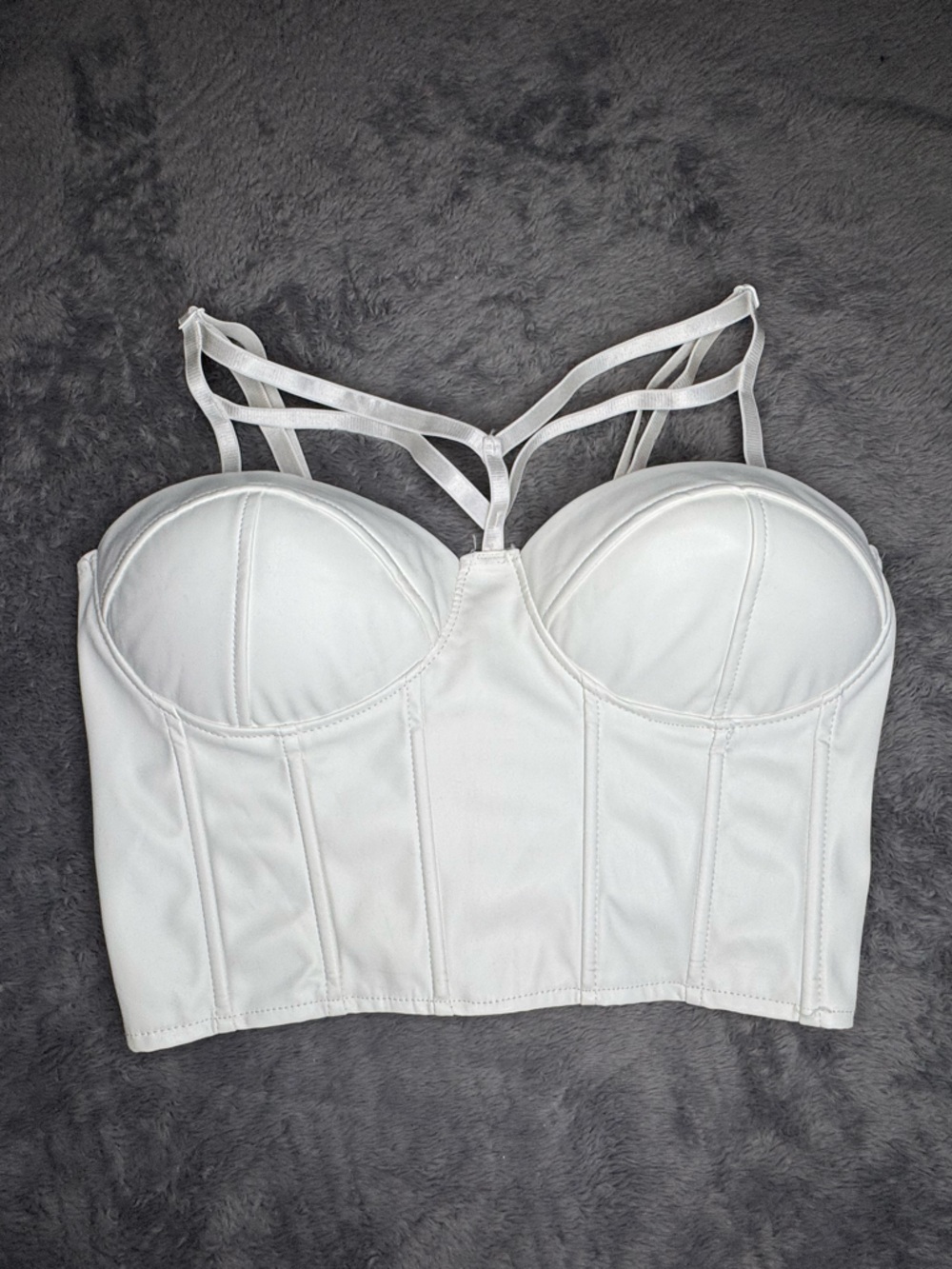 Just Don White Longline Bustier Crop Top with Strappy Detail